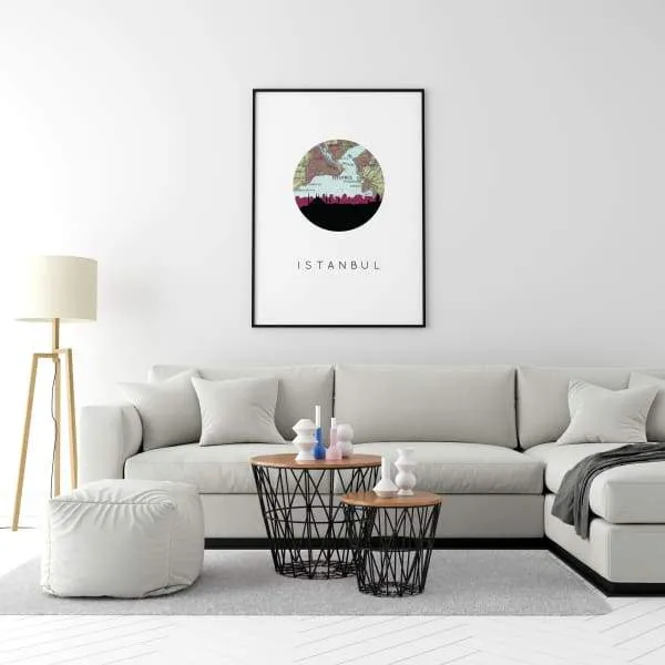 Istanbul city skyline with vintage Istanbul map