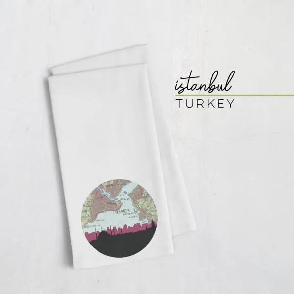 Istanbul city skyline with vintage Istanbul map