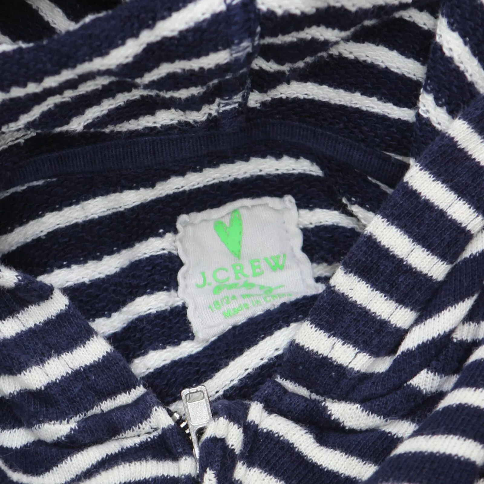 J. Crew Baby Infant Full Zip Striped French Terry Jacket Navy Blue 18 / 24M