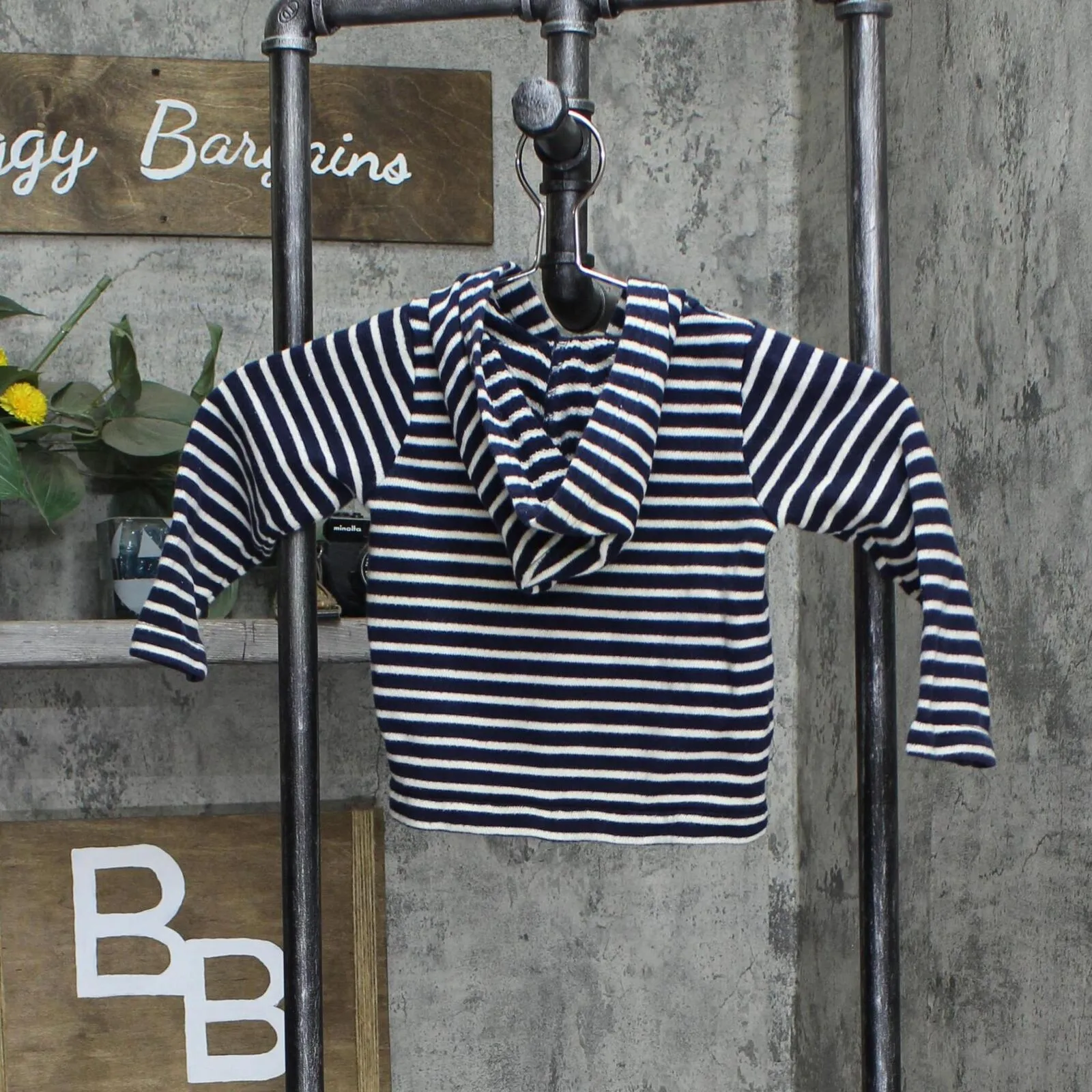 J. Crew Baby Infant Full Zip Striped French Terry Jacket Navy Blue 18 / 24M