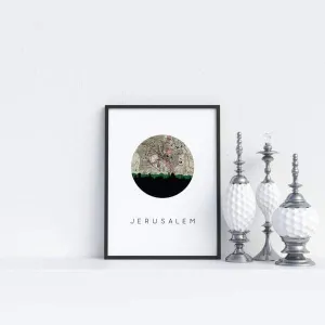 Jerusalem, Israel city skyline with vintage Jerusalem map