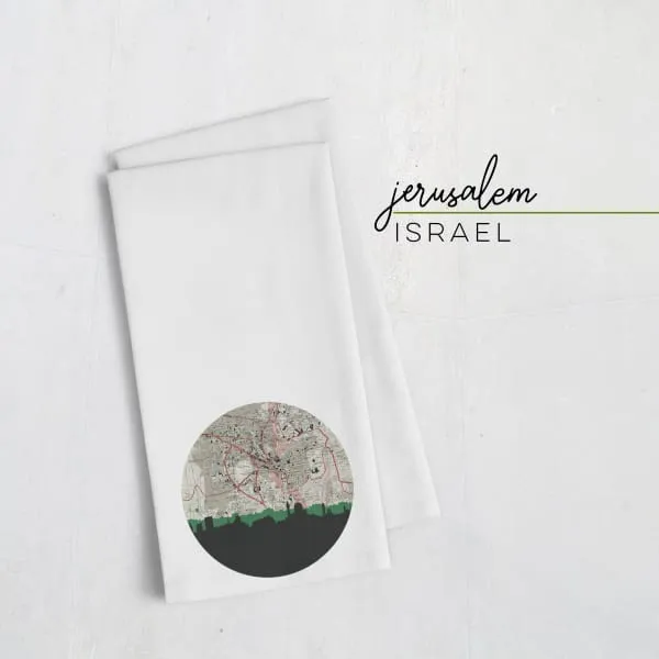 Jerusalem, Israel city skyline with vintage Jerusalem map