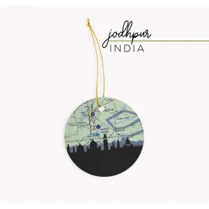 Jodphur, India city skyline with vintage Jodphur map