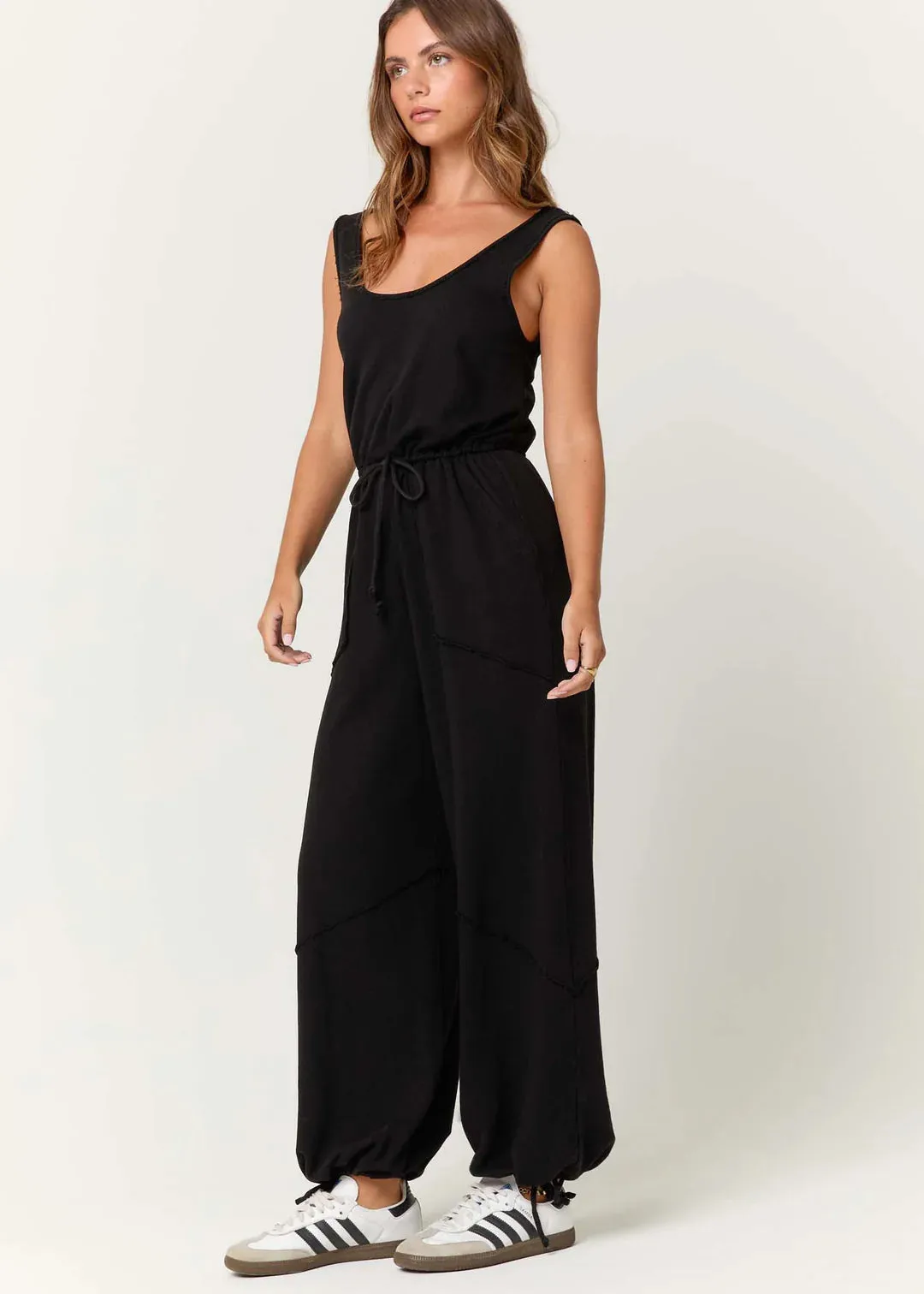 JOURNEY TIE FRONT TERRY JUMPSUIT~~FINAL SALE