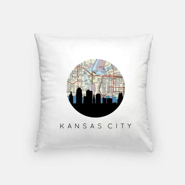 Kansas City, Missouri city skyline with vintage Kansas City map
