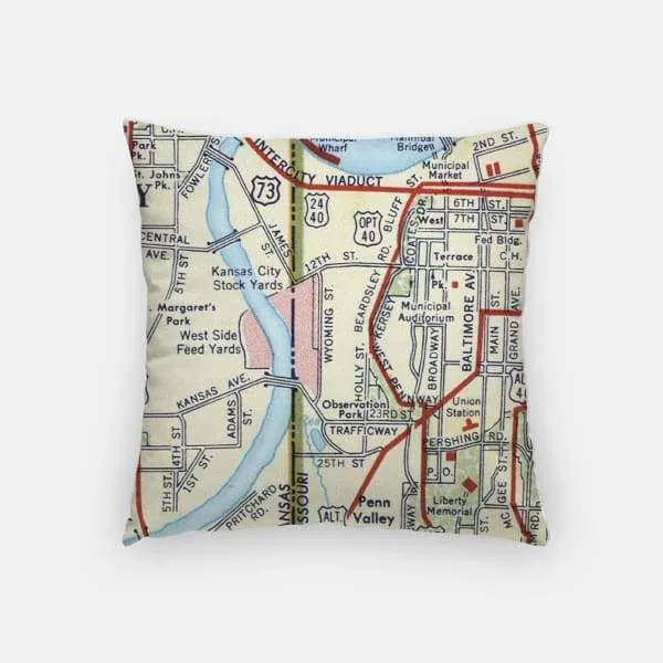 Kansas City, Missouri city skyline with vintage Kansas City map