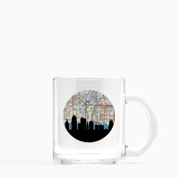 Kansas City, Missouri city skyline with vintage Kansas City map