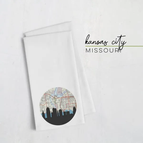 Kansas City, Missouri city skyline with vintage Kansas City map