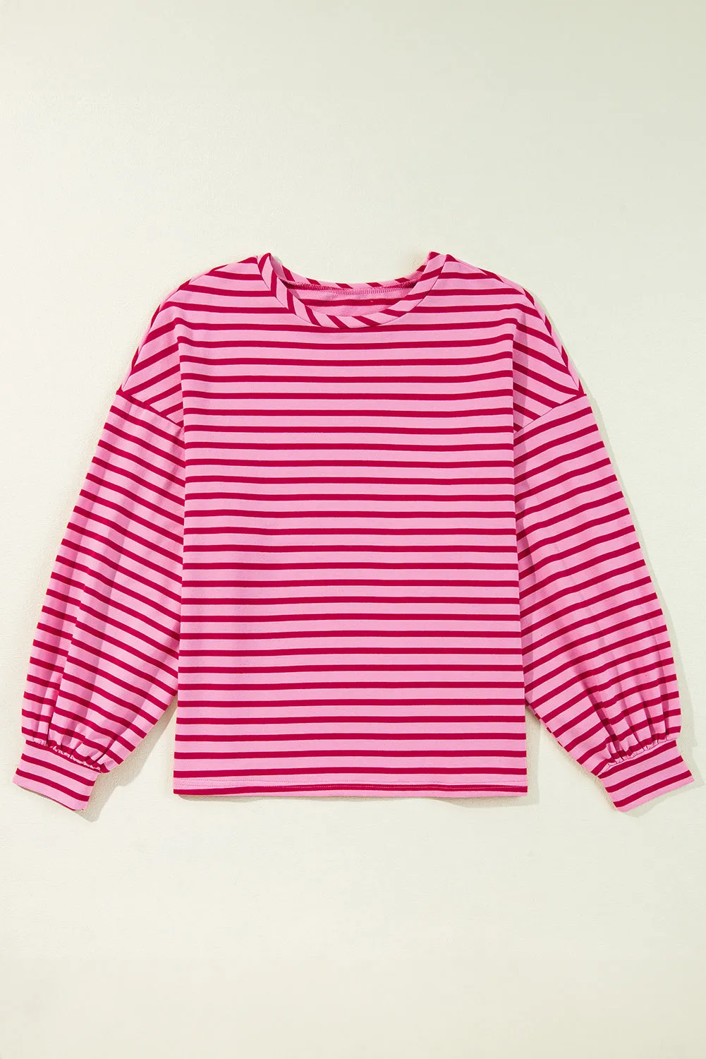 Katie Striped Crew Neck French Terry Top - Pink