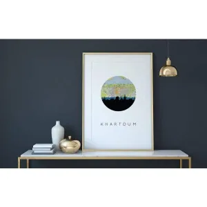 Khartoum, Sudan city skyline with vintage Khartoum map