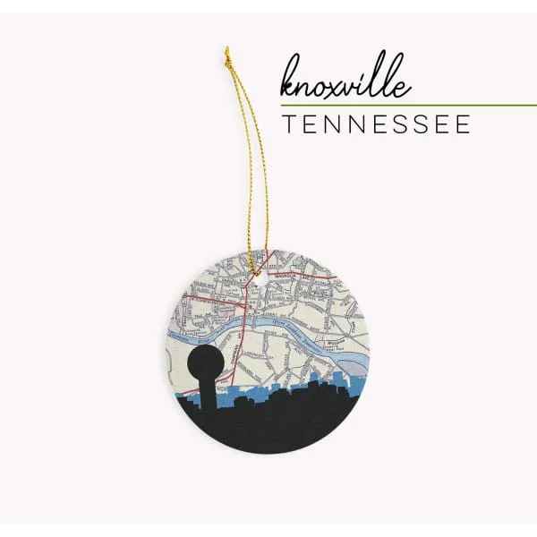 Knoxville, Tennessee city skyline with vintage Knoxville map