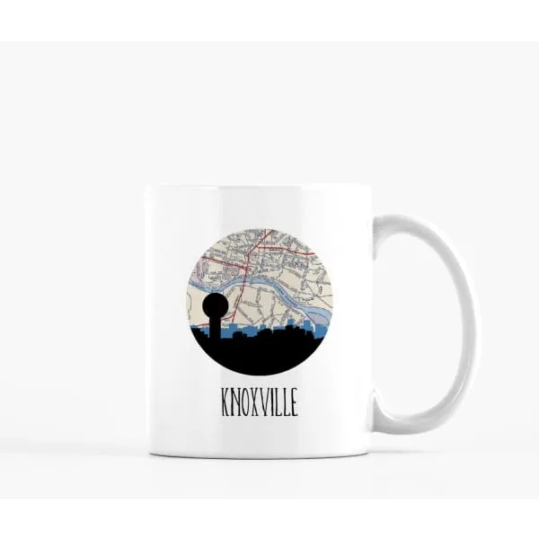 Knoxville, Tennessee city skyline with vintage Knoxville map