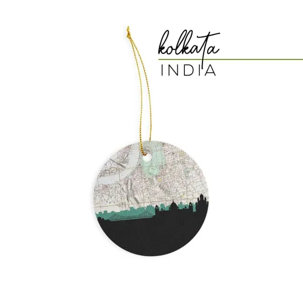 Kolkata, India city skyline with vintage Kolkata map