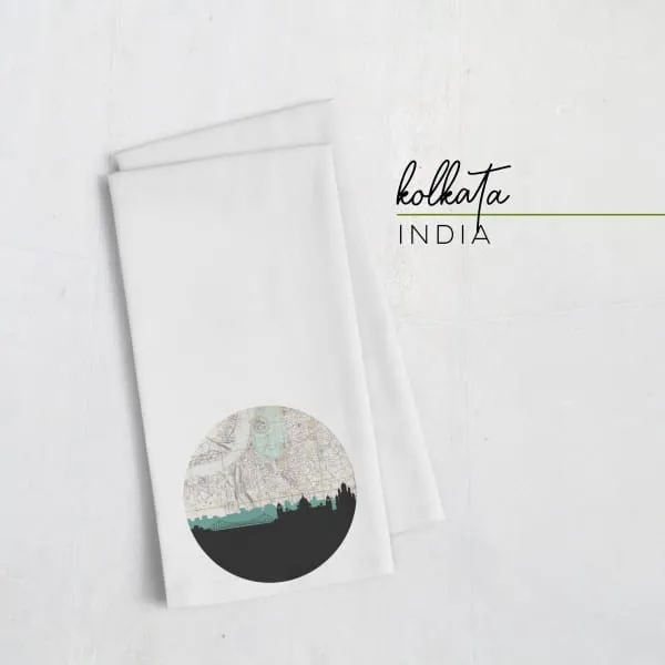 Kolkata, India city skyline with vintage Kolkata map