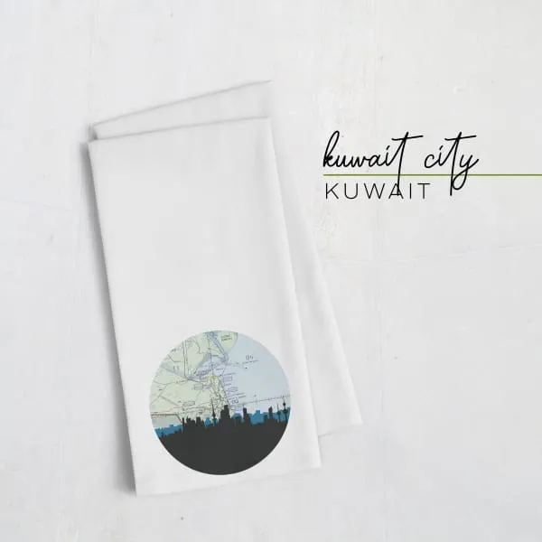 Kuwait City, Kuwait city skyline with vintage Kuwait City map