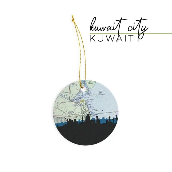Kuwait City, Kuwait city skyline with vintage Kuwait City map