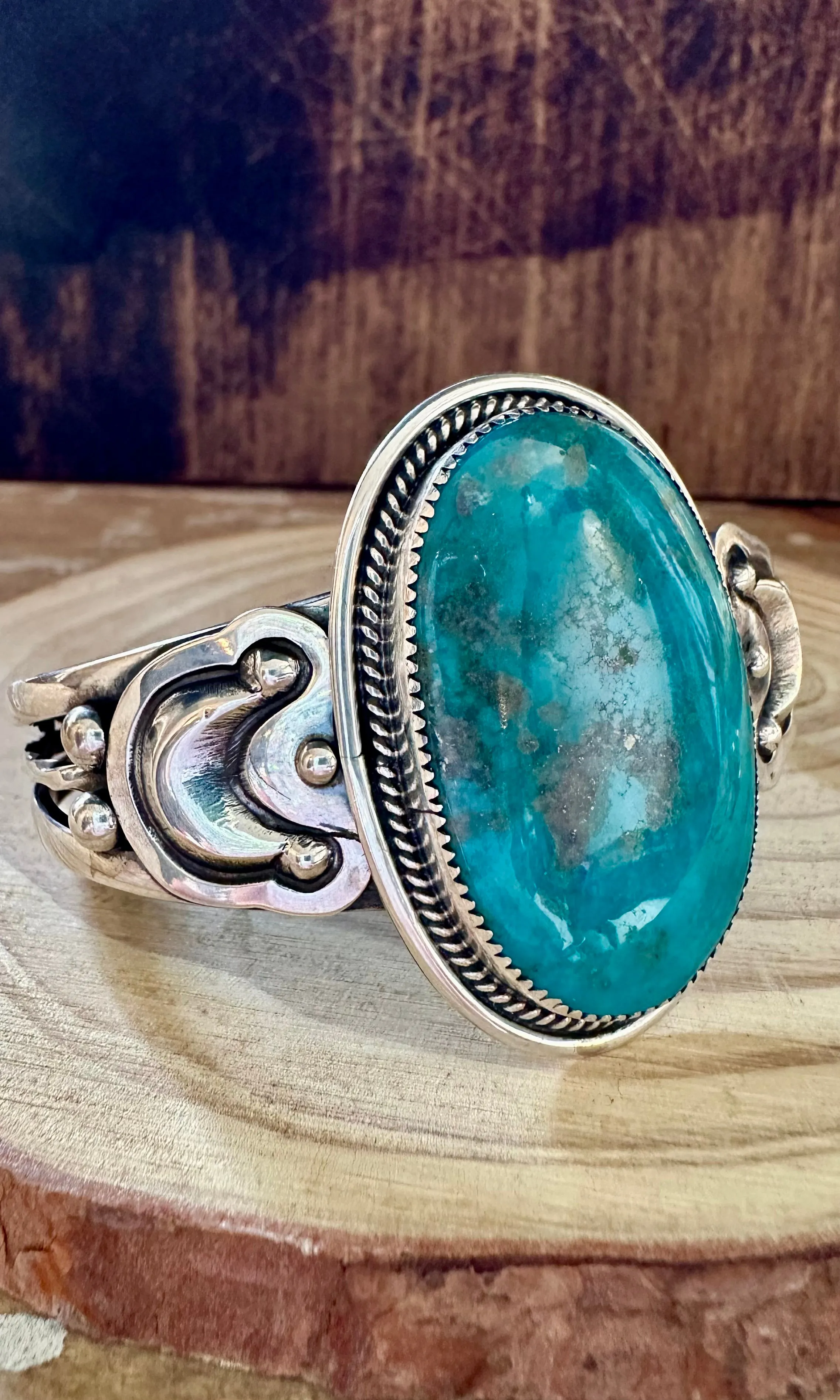 L. ARCHULELA TURQUOISE and Sterling Silver Moon Cuff • 38g