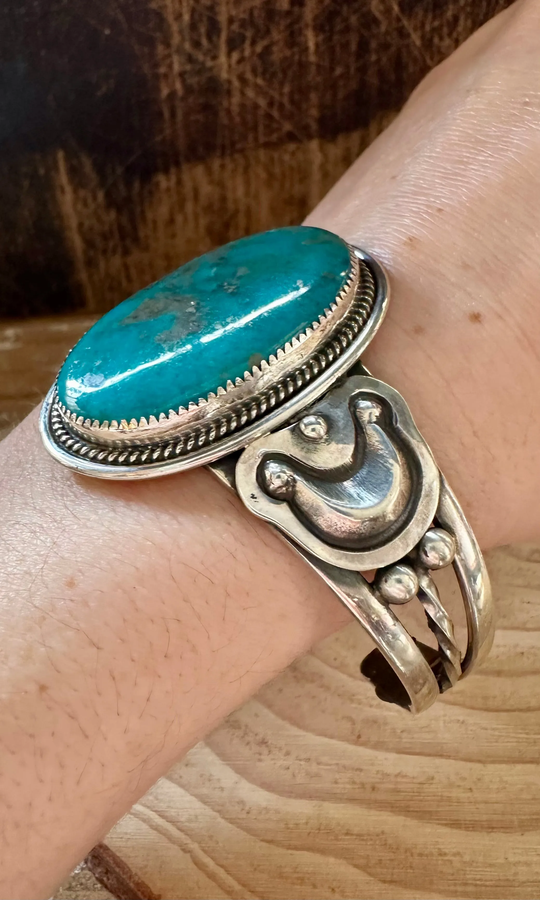 L. ARCHULELA TURQUOISE and Sterling Silver Moon Cuff • 38g