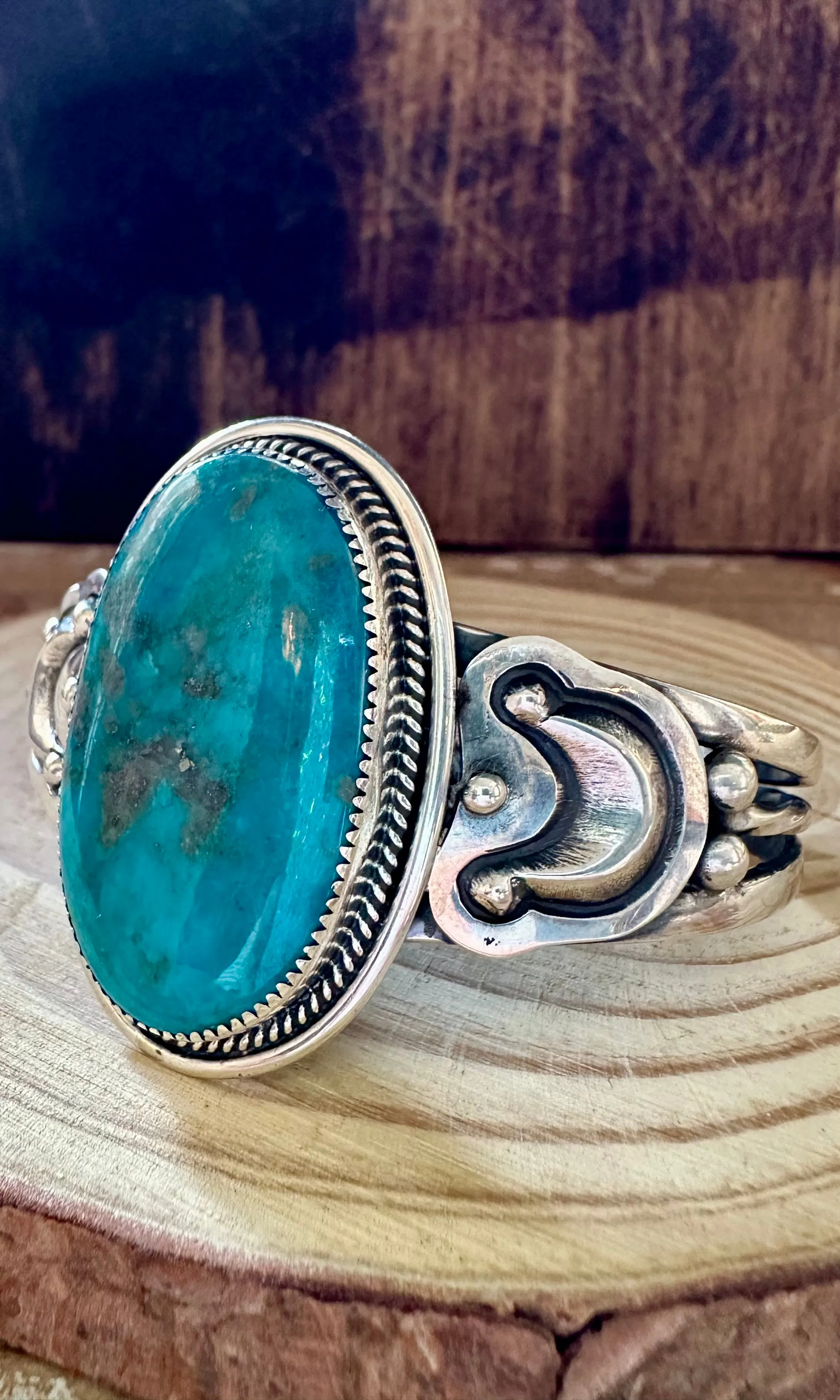 L. ARCHULELA TURQUOISE and Sterling Silver Moon Cuff • 38g
