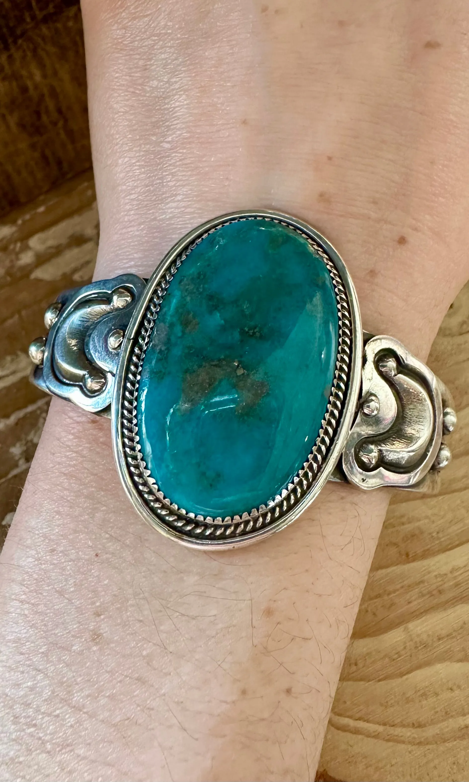 L. ARCHULELA TURQUOISE and Sterling Silver Moon Cuff • 38g
