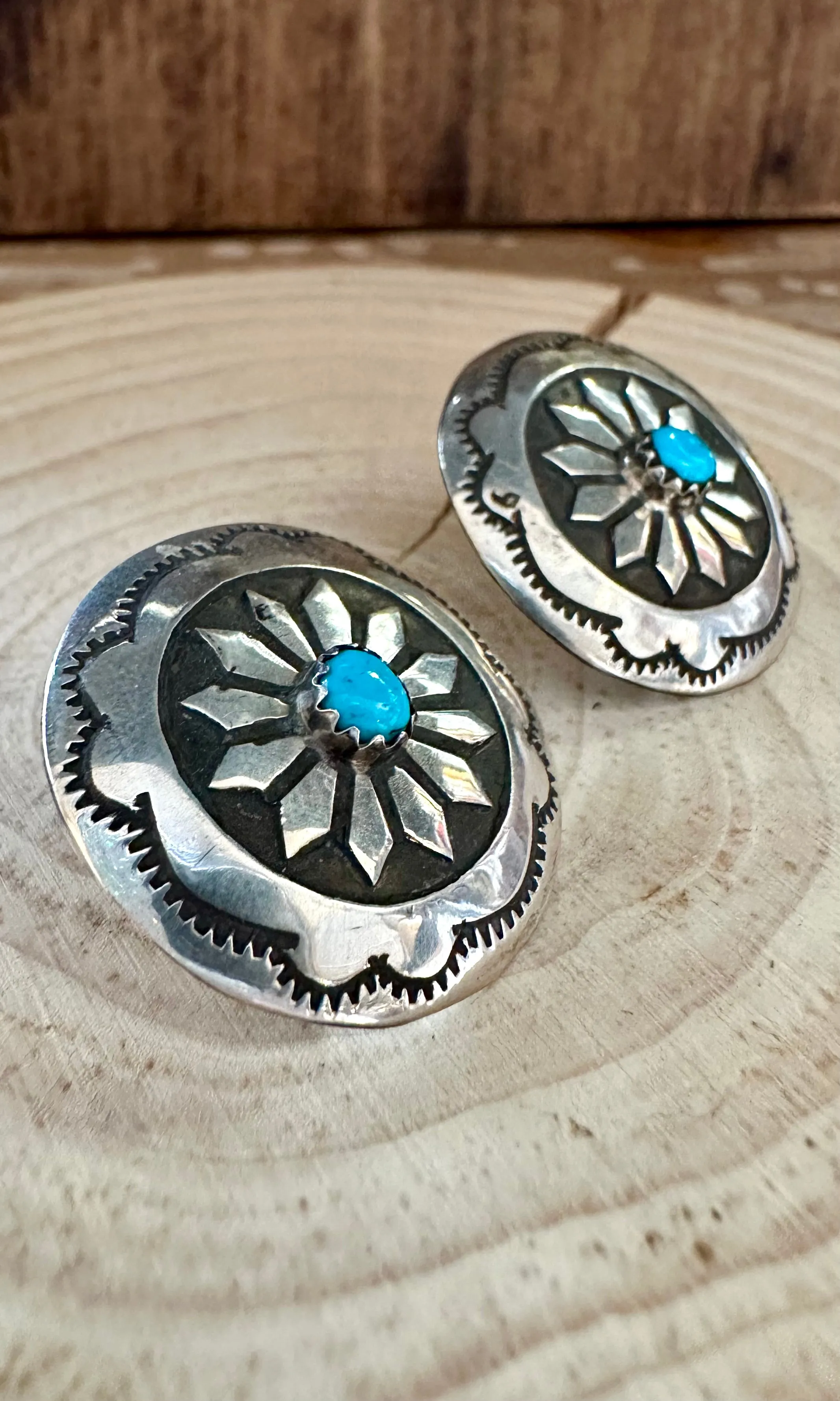 LARGE PINWHEEL Sterling Silver & Turquoise Stud Earrings