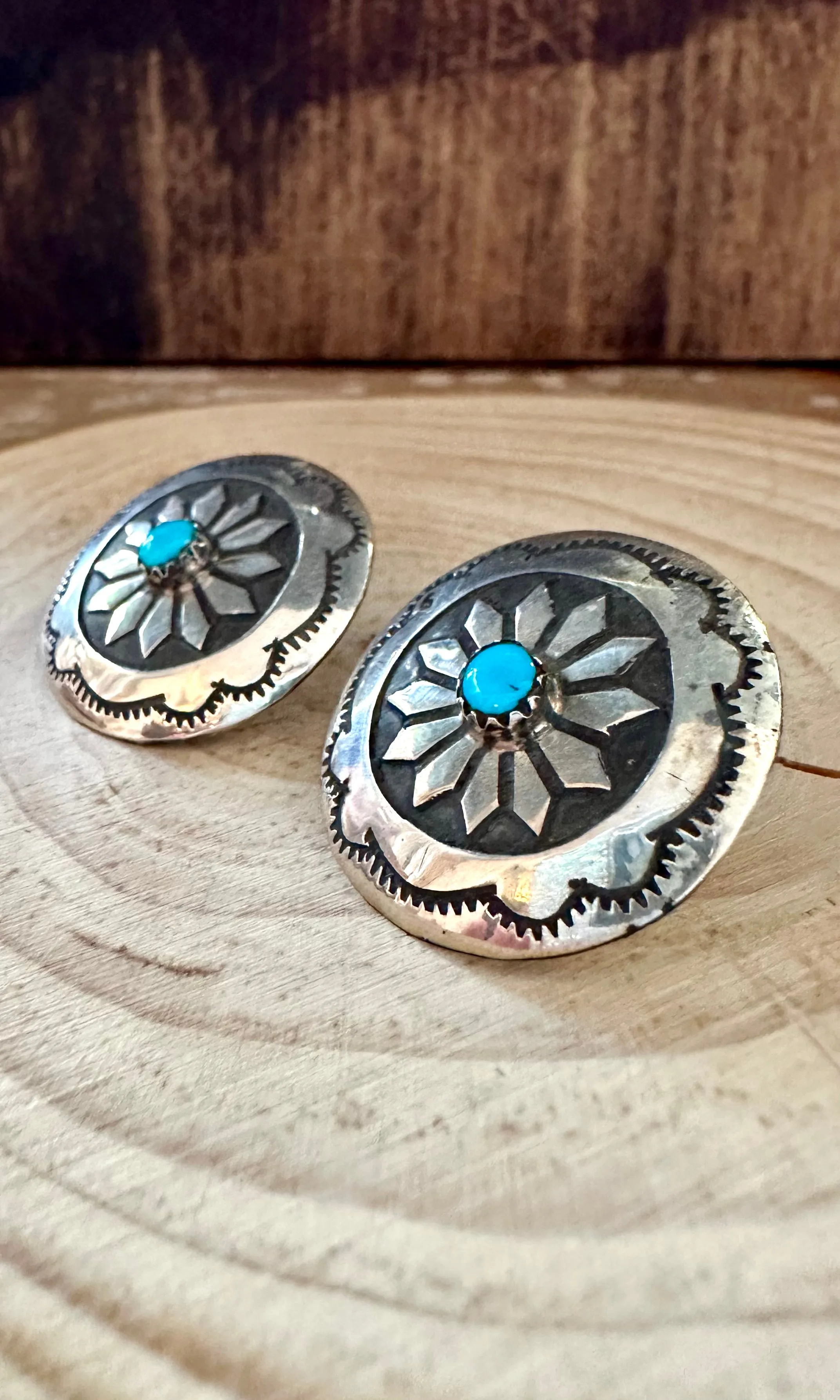 LARGE PINWHEEL Sterling Silver & Turquoise Stud Earrings