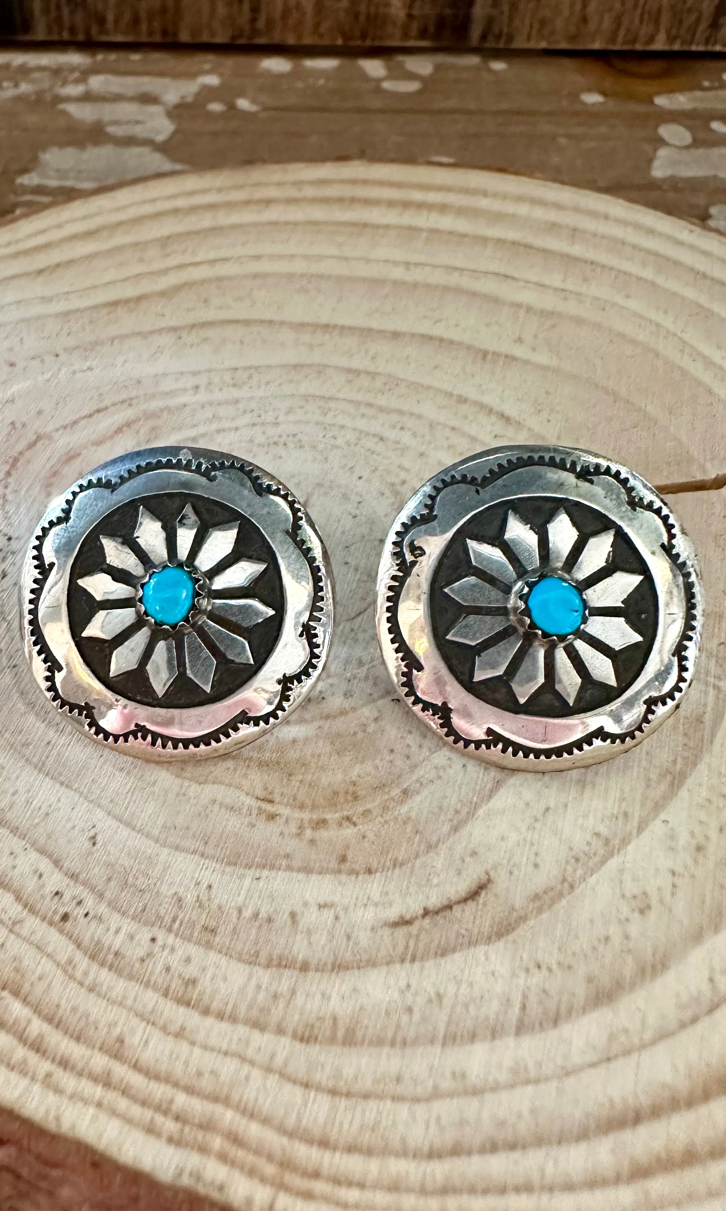 LARGE PINWHEEL Sterling Silver & Turquoise Stud Earrings