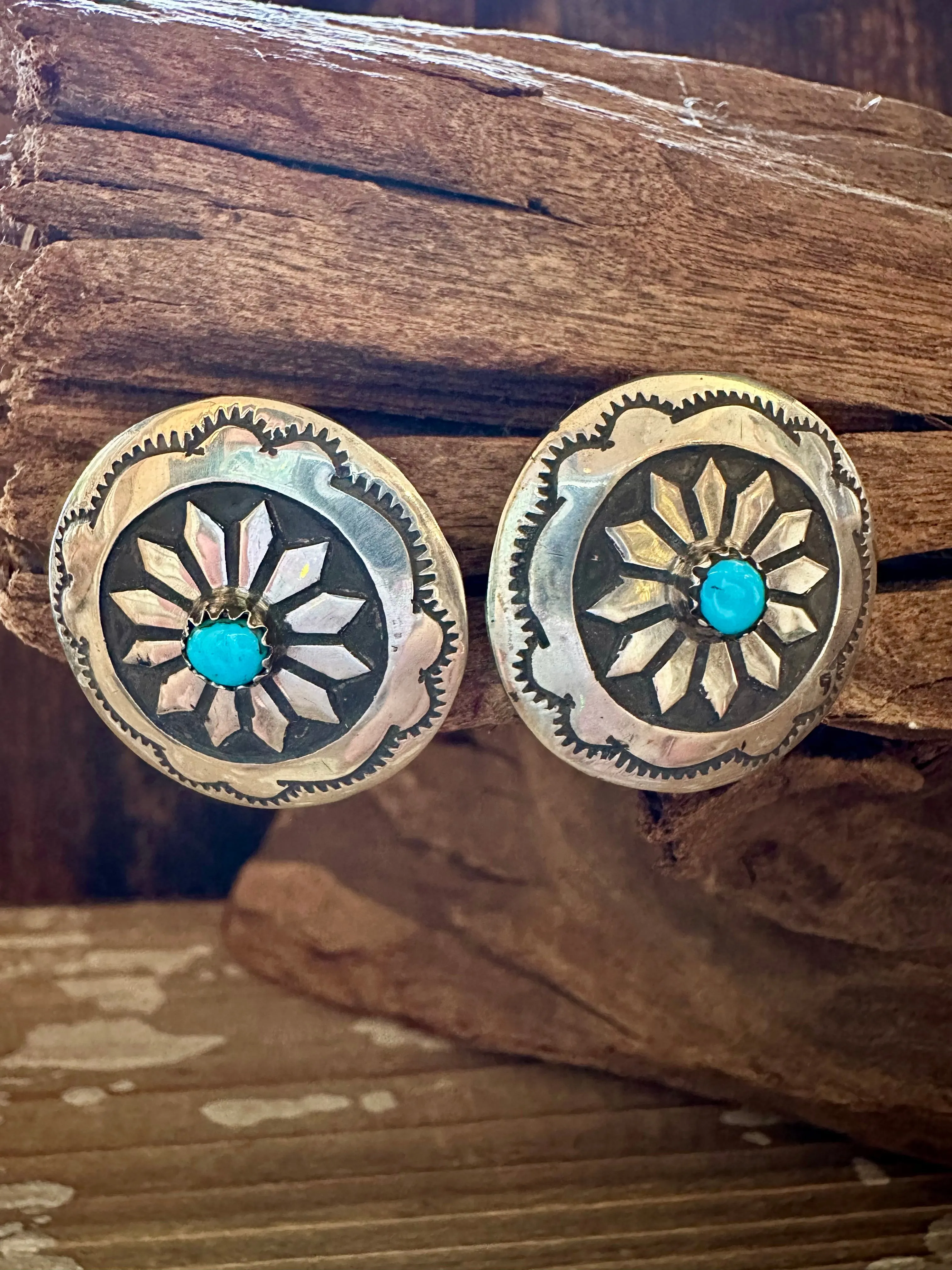 LARGE PINWHEEL Sterling Silver & Turquoise Stud Earrings