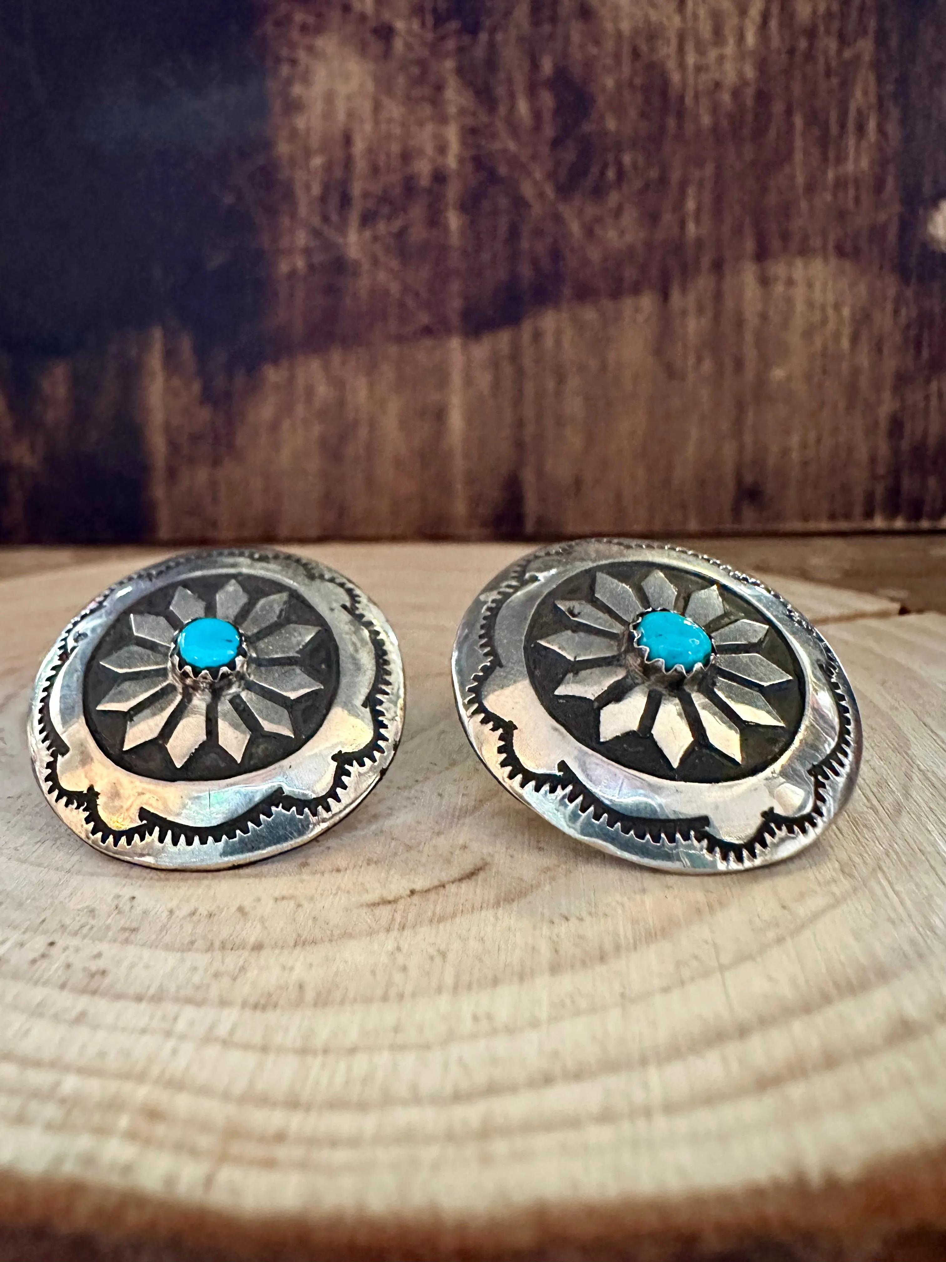 LARGE PINWHEEL Sterling Silver & Turquoise Stud Earrings