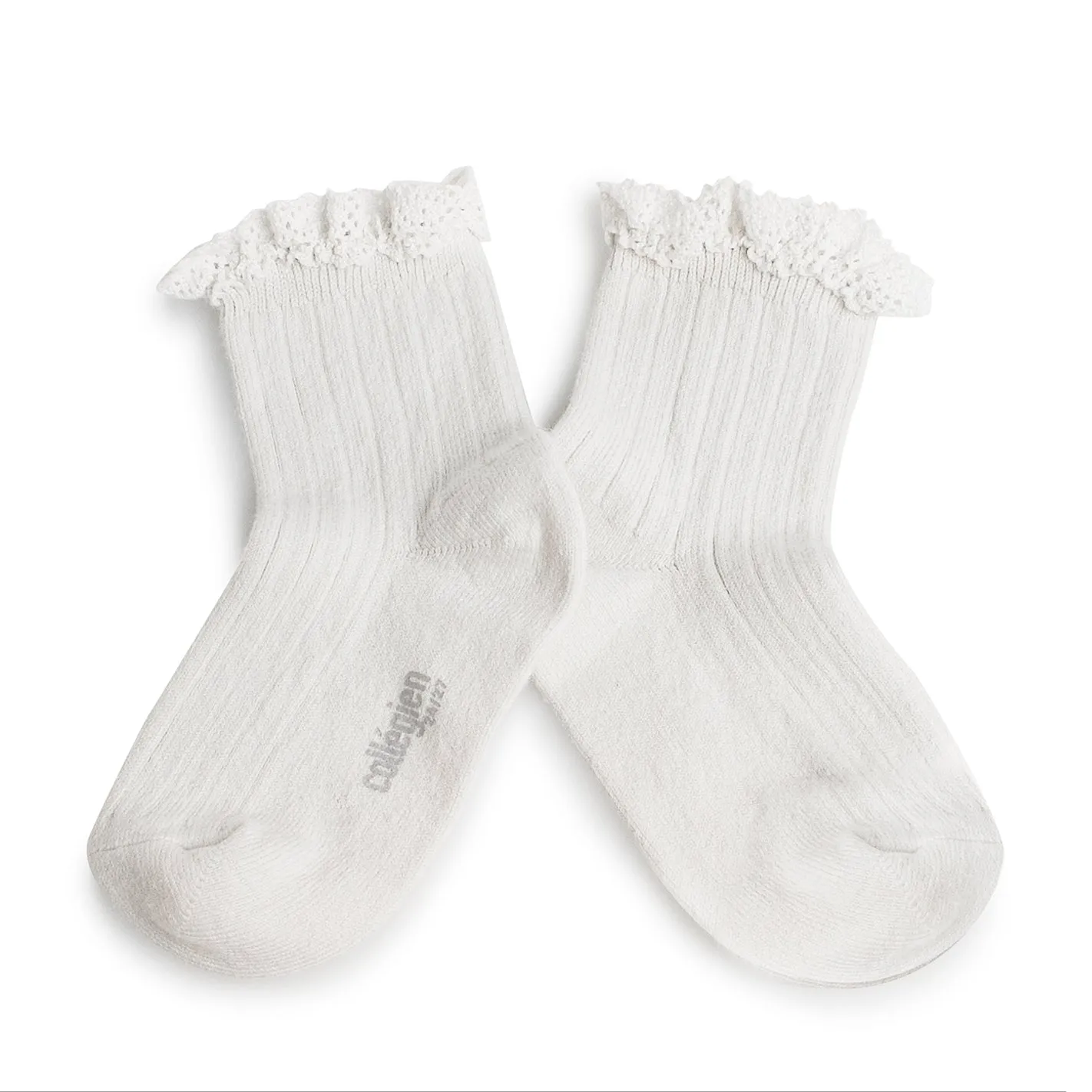 Lili - Lace Trim Ribbed Ankle Socks - 908 Bianco Neige