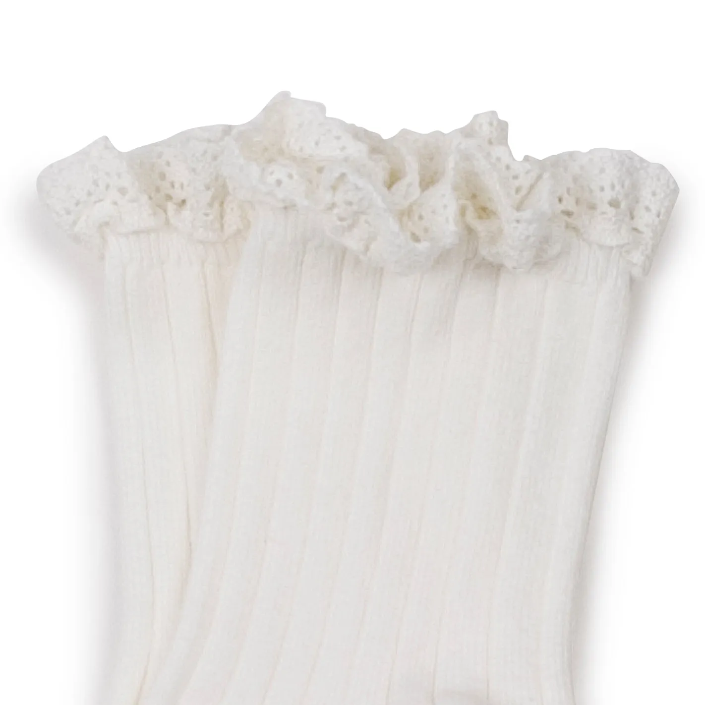 Lili - Lace Trim Ribbed Ankle Socks - 908 Bianco Neige