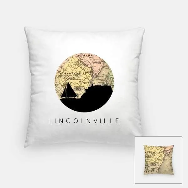 Lincolnville, Maine city skyline with vintage Lincolnville map