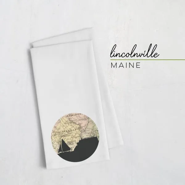 Lincolnville, Maine city skyline with vintage Lincolnville map