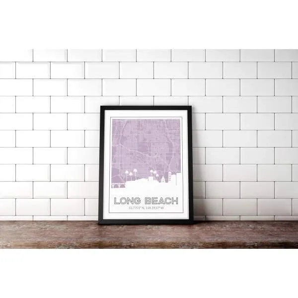 Long Beach, California road map and skyline
