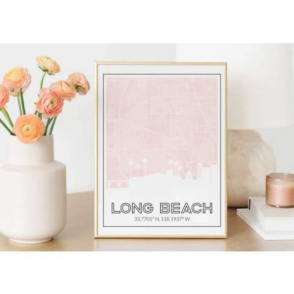 Long Beach, California road map and skyline