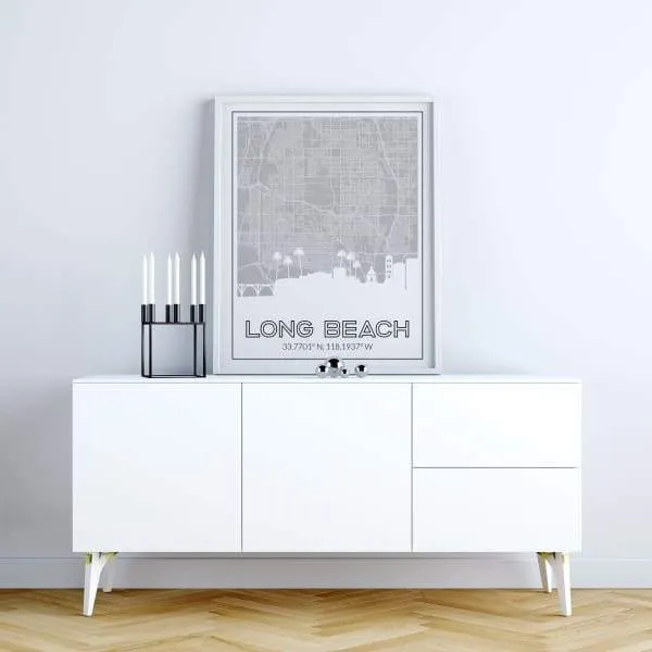 Long Beach, California road map and skyline