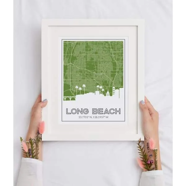 Long Beach, California road map and skyline