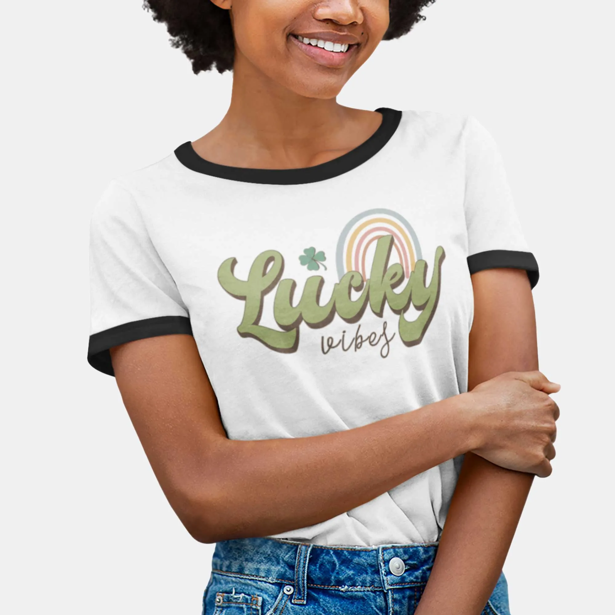 Lucky Vibes Rainbow - Adult Unisex Classic Ringer Tee