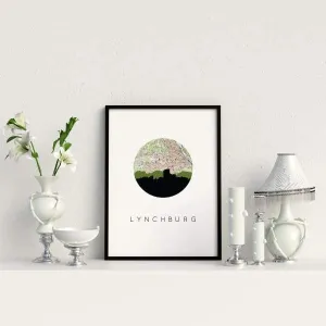 Lynchburg, Virginia city skyline with vintage Lynchburg map