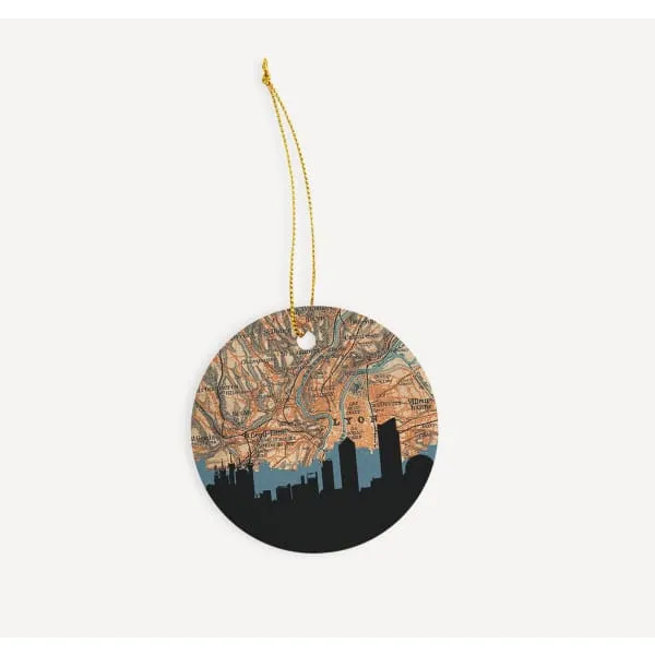 Lyon city skyline with vintage Lyon map