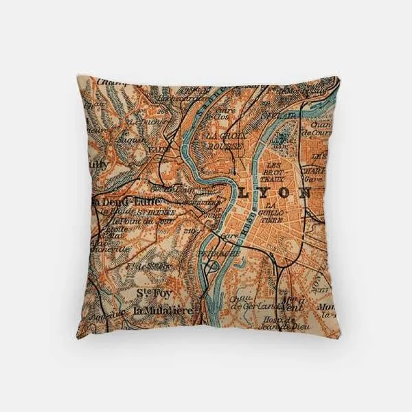 Lyon city skyline with vintage Lyon map