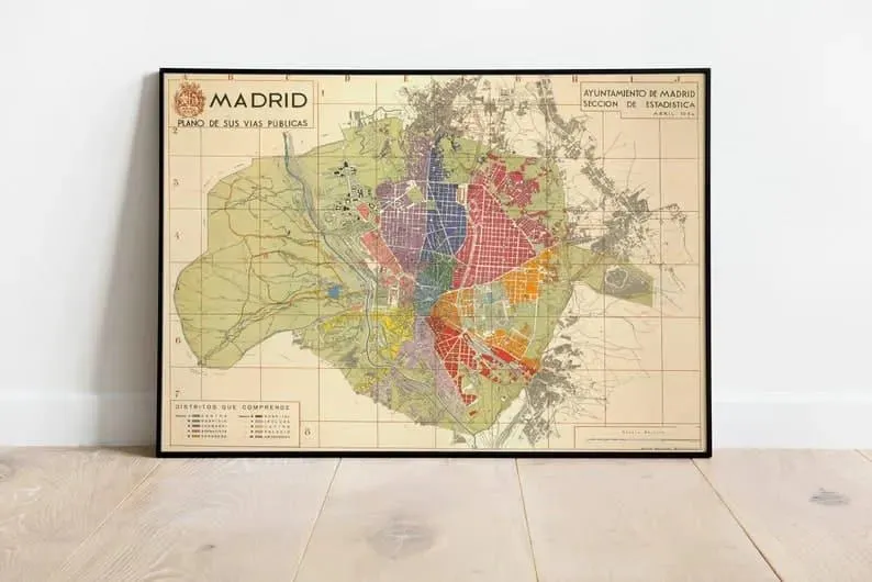 Madrid City Map Wall Print| Framed Map Wall Decor