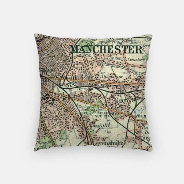 Manchester, England city skyline with vintage Manchester map