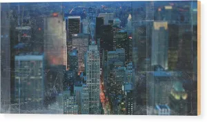 Manhattan At Night - Wood Print