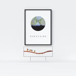 Maracaibo, Venezuela city skyline with vintage Maracaibo map