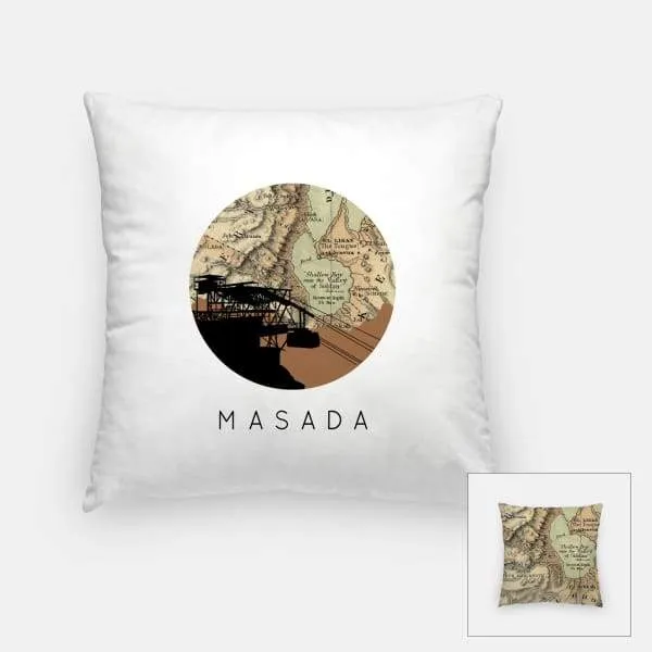 Masada, Israel city skyline with vintage Masada map