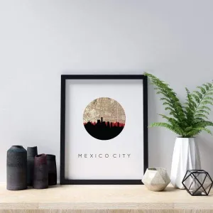 Mexico City, Mexico city skyline with vintage Mexico City map