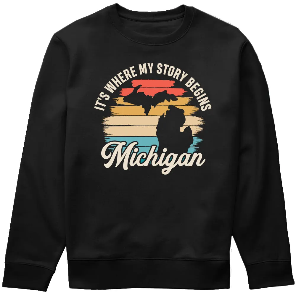Michigan It's Where My Story Begins T-shirt Vintage Retro