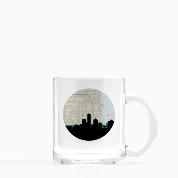 Milwaukee, Wisconsin city skyline with vintage Milwaukee map