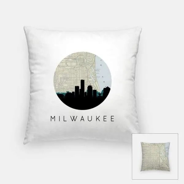 Milwaukee, Wisconsin city skyline with vintage Milwaukee map